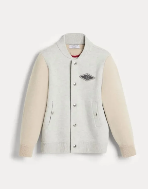 Brunello Cucinelli Blouson aus doppeltem Strick in Schurwolle, Kaschmir und Seide mit Patch | Kinder Travelwear