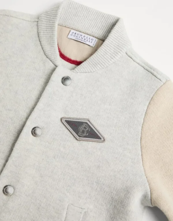 Brunello Cucinelli Blouson aus doppeltem Strick in Schurwolle, Kaschmir und Seide mit Patch | Kinder Travelwear