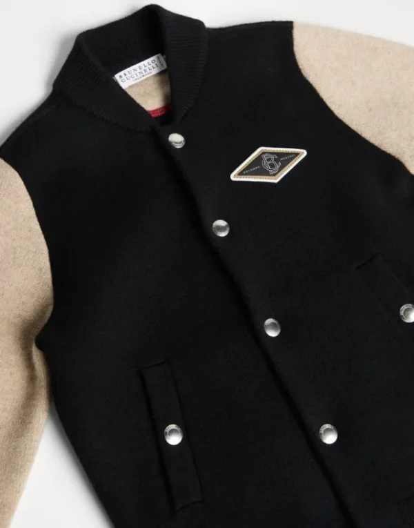 Brunello Cucinelli Blouson aus doppeltem Strick in Schurwolle, Kaschmir und Seide mit Patch | Kinder Travelwear