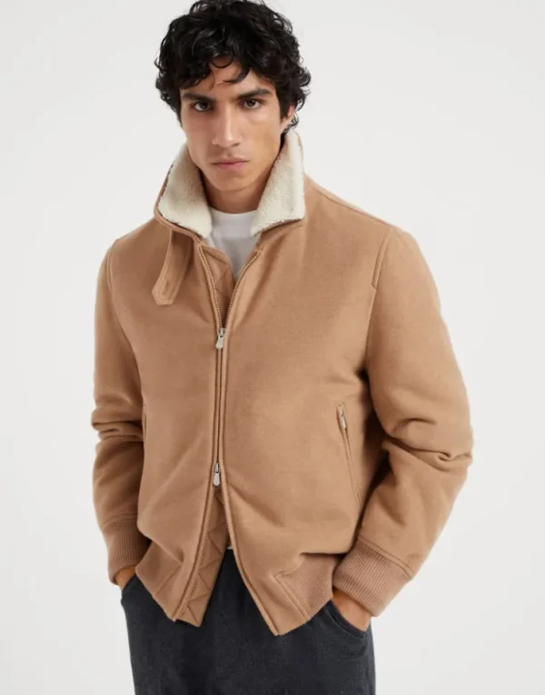 Brunello Cucinelli Blouson aus leichtem, wasserabweisendem Kaschmirtuch mit abnehmbarem Shearling-Besatz und Wattierung aus Thermore® | Herren Mäntel & Jacken