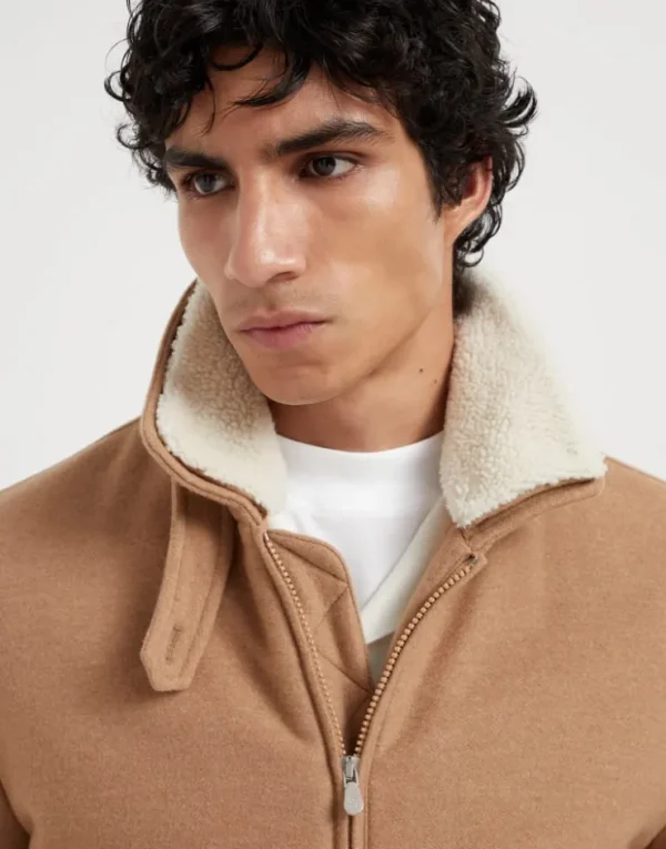 Brunello Cucinelli Blouson aus leichtem, wasserabweisendem Kaschmirtuch mit abnehmbarem Shearling-Besatz und Wattierung aus Thermore® | Herren Mäntel & Jacken