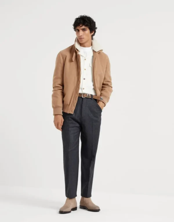 Brunello Cucinelli Blouson aus leichtem, wasserabweisendem Kaschmirtuch mit abnehmbarem Shearling-Besatz und Wattierung aus Thermore® | Herren Mäntel & Jacken