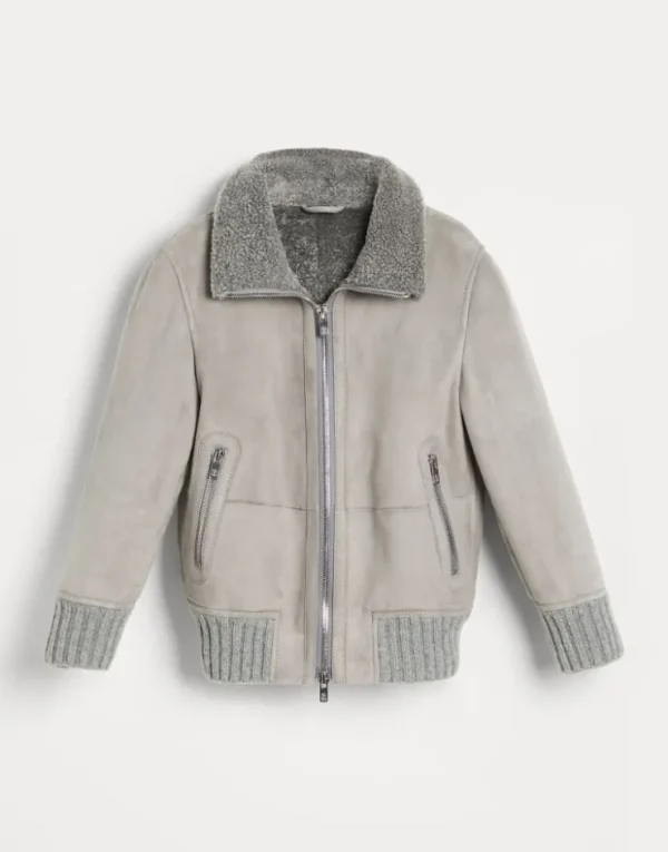 Brunello Cucinelli Blouson aus Shearling-Veloursleder | Kinder Mäntel & Jacken