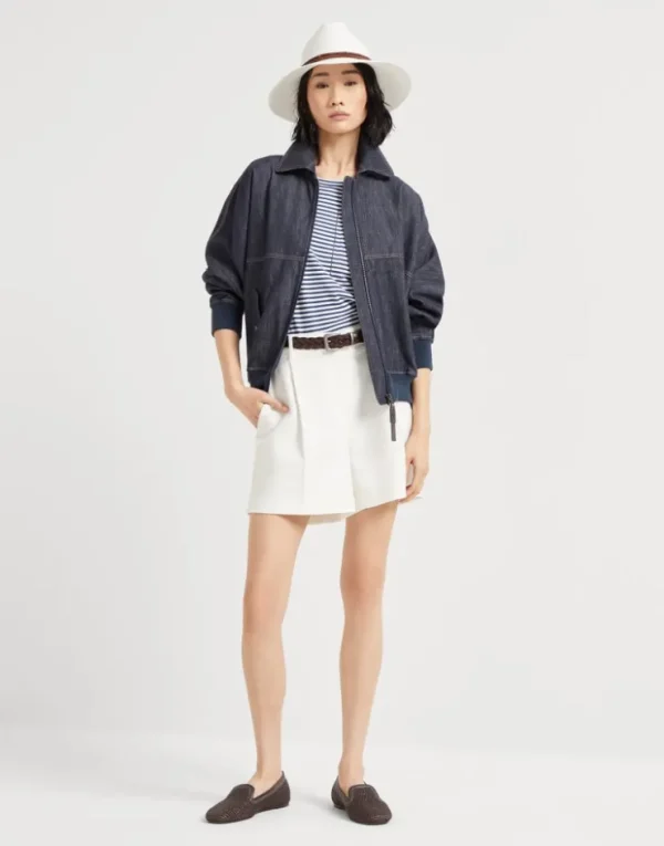 Brunello Cucinelli Blouson aus Twill in Denim-Optik mit Shiny Zipper Pull | Damen Mäntel & Jacken