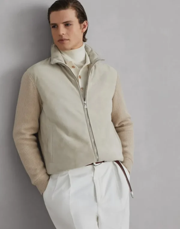 Brunello Cucinelli Blouson aus Veloursleder mit Ärmeln aus Kaschmirstrick und Wattierung aus Thermore® | Herren Mäntel & Jacken