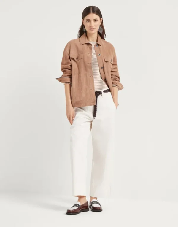 Brunello Cucinelli Blouson mit vier Taschen aus Couture-Veloursleder mit Shiny Cuffs | Damen Mäntel & Jacken