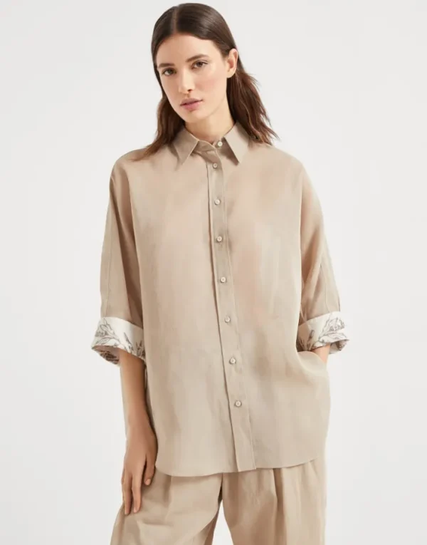 Brunello Cucinelli Bluse aus Baumwollorganza mit Glistening Herbarium Embroidery | Damen Hemden