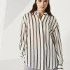 Brunello Cucinelli Bluse aus Baumwollorganza mit Dazzling Stripe Embroidery | Damen Hemden