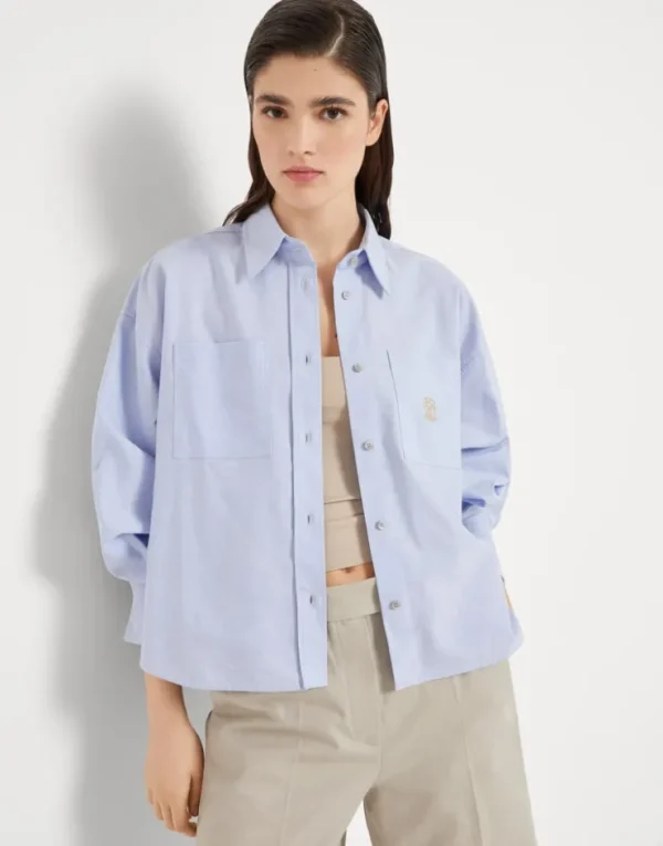 Brunello Cucinelli Bluse aus Baumwoll-Oxford mit Logo | Damen Hemden