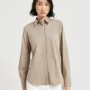 Brunello Cucinelli Bluse aus Baumwollpopeline mit Stretch mit Shiny Trim | Damen Hemden