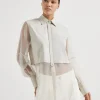 Brunello Cucinelli Bluse aus Baumwollpopeline mit Stretch und Crispy-Seide mit Shiny Trims | Damen Hemden