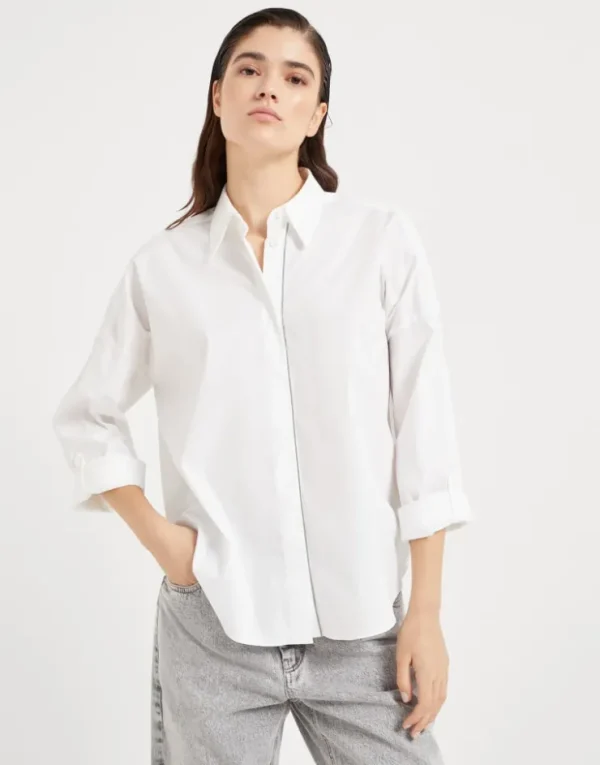 Brunello Cucinelli Bluse aus Baumwollpopeline mit Stretch mit Shiny Trim | Damen Hemden