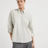 Brunello Cucinelli Bluse aus Baumwollpopeline mit Stretch mit Shiny Trim | Damen Hemden