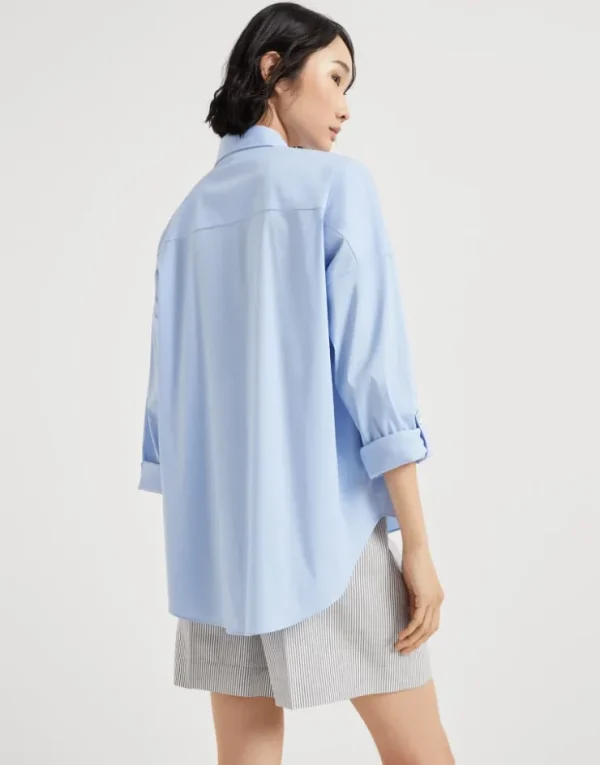 Brunello Cucinelli Bluse aus Baumwollpopeline mit Stretch mit Shiny Trim | Damen Hemden