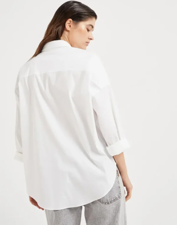 Brunello Cucinelli Bluse aus Baumwollpopeline mit Stretch mit Shiny Trim | Damen Hemden