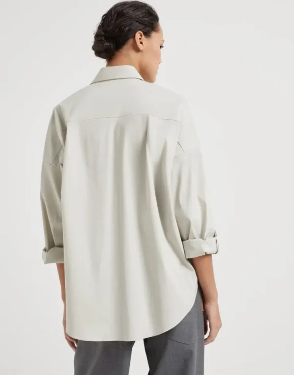 Brunello Cucinelli Bluse aus Baumwollpopeline mit Stretch mit Shiny Trim | Damen Hemden