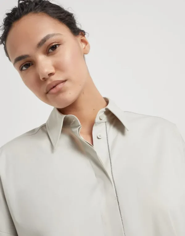 Brunello Cucinelli Bluse aus Baumwollpopeline mit Stretch mit Shiny Trim | Damen Hemden