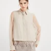 Brunello Cucinelli Bluse aus Crispy-Seide mit abnehmbarem Dazzling Cascade Embroidery-Besatz | Damen Hemden