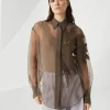 Brunello Cucinelli Bluse aus Crispy-Seide mit Herbarium Appliqué | Damen Hemden