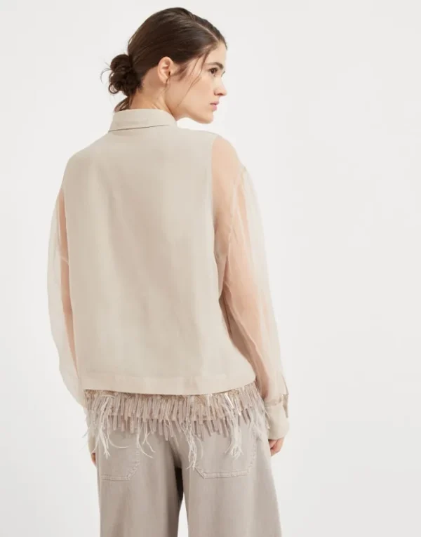 Brunello Cucinelli Bluse aus Crispy-Seide mit abnehmbarem Dazzling Cascade Embroidery-Besatz | Damen Hemden