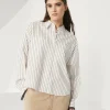 Brunello Cucinelli Bluse aus gestreiftem Baumwolltwill mit Shiny Cuffs | Damen Hemden