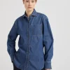 Brunello Cucinelli Bluse aus leichtem Denim mit Shiny Tab | Damen Hemden