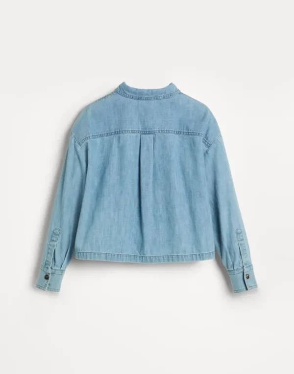 Brunello Cucinelli Bluse aus leichtem Denim mit Monili | Kinder T-shirts & Hemden