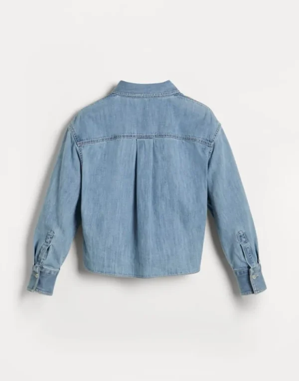 Brunello Cucinelli Bluse aus leichtem Denim mit Monili | Kinder T-shirts & Hemden