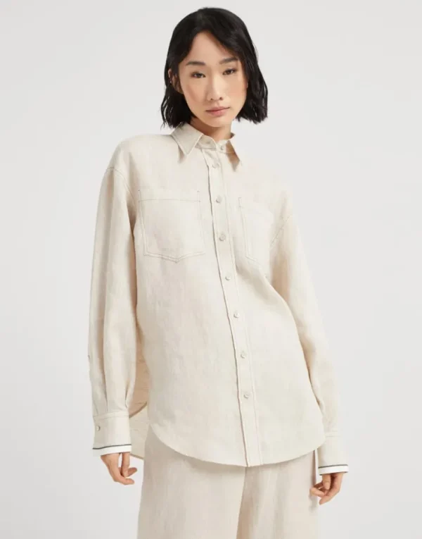 Brunello Cucinelli Bluse aus Leinen mit Shiny Cuffs | Damen Hemden