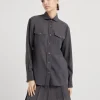 Brunello Cucinelli Bluse aus Schurwollorganza mit Shiny Cuffs | Damen Hemden