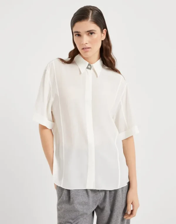 Brunello Cucinelli Bluse aus Seiden-Crêpe-de-Chine mit Precious Buttonhole | Damen Hemden