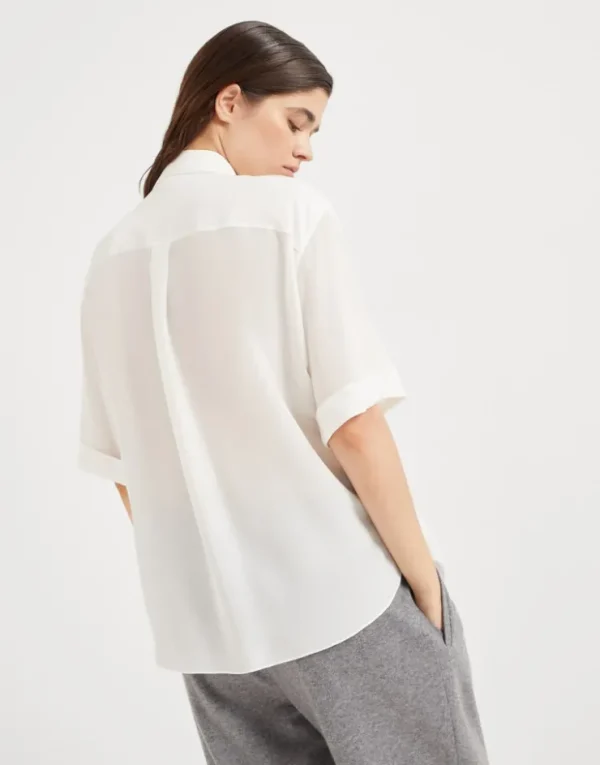 Brunello Cucinelli Bluse aus Seiden-Crêpe-de-Chine mit Precious Buttonhole | Damen Hemden