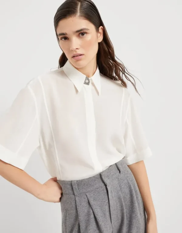 Brunello Cucinelli Bluse aus Seiden-Crêpe-de-Chine mit Precious Buttonhole | Damen Hemden