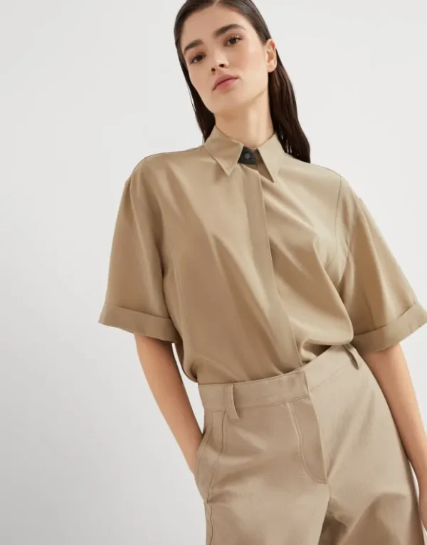 Brunello Cucinelli Bluse aus Seiden-Crêpe-de-Chine mit Precious Buttonhole | Damen Hemden