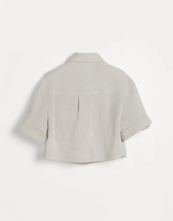 Brunello Cucinelli Bluse aus Sparkling-Leinencanvas mit Monili | Kinder T-shirts & Hemden