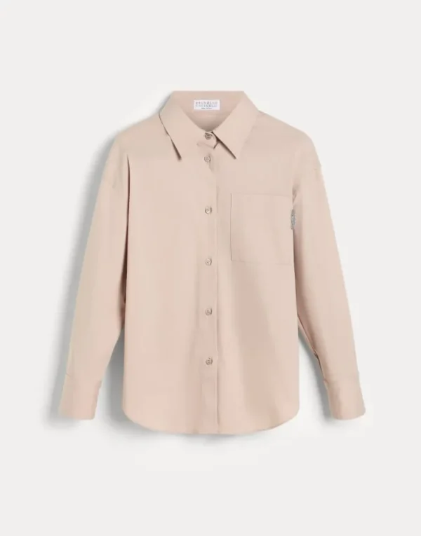 Brunello Cucinelli Bluse aus Stretch-Baumwollpopeline mit Monili | Kinder T-shirts & Hemden