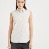 Brunello Cucinelli Bluse ohne Ärmel aus Stretch-Baumwollpopeline mit Shiny Trim | Damen Hemden