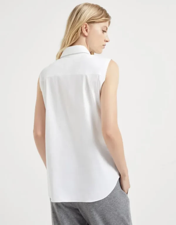 Brunello Cucinelli Bluse ohne Ärmel aus Stretch-Baumwollpopeline mit Shiny Trim | Damen Hemden