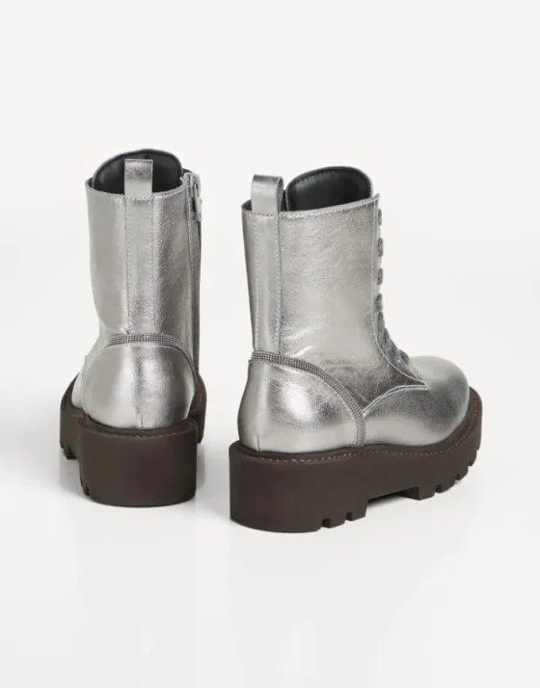 Brunello Cucinelli Boots aus Lamé-Kalbsleder mit Monili | Kinder Schuhe