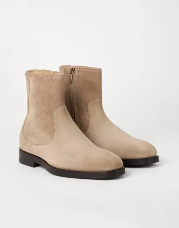 Brunello Cucinelli Boots aus Veloursleder mit Reißverschluss | Herren Boots