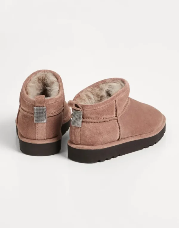 Brunello Cucinelli Boots aus Veloursleder mit Futter aus Shearling und Monili | Kinder Schuhe