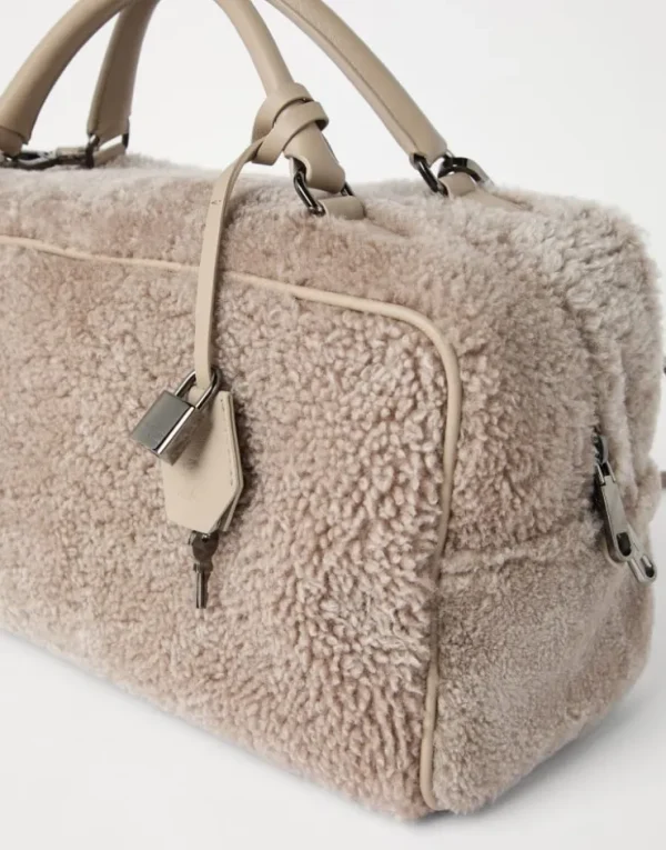 Brunello Cucinelli Boston Explorer-Tasche aus Curly-Shearling | Damen Handtaschen & Shopper