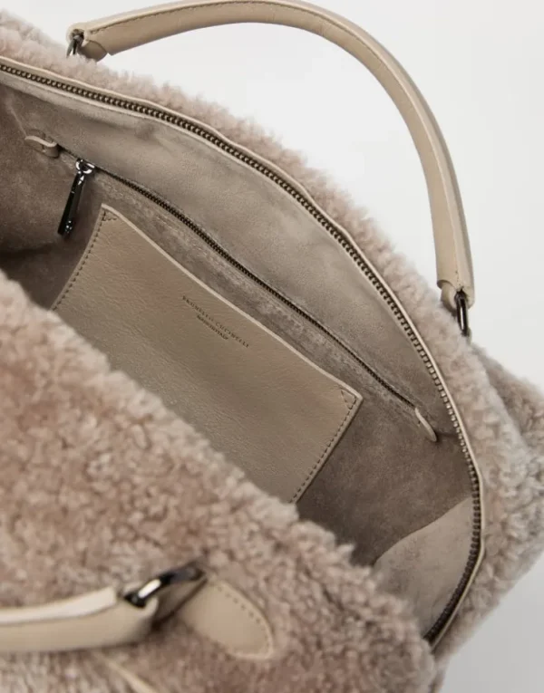 Brunello Cucinelli Boston Explorer-Tasche aus Curly-Shearling | Damen Handtaschen & Shopper