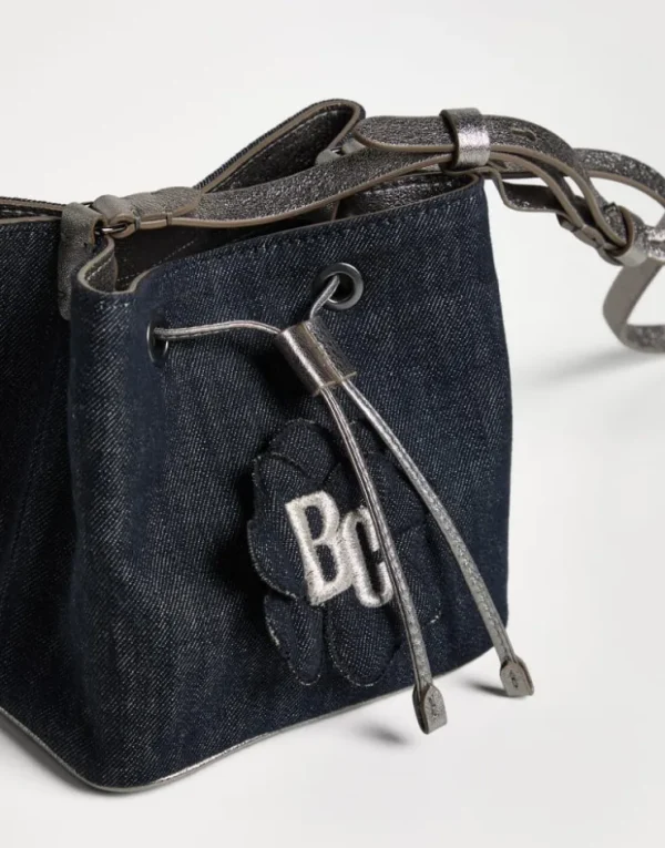 Brunello Cucinelli Bucket-Bag aus No-Fade-Denim mit Patch | Kinder Taschen