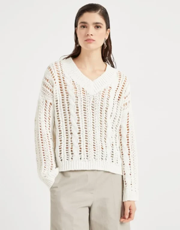 Brunello Cucinelli Cable & Mesh-Pullover aus Jute und Baumwolle | Damen Strickwaren