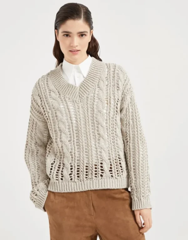 Brunello Cucinelli Cable & Mesh-Pullover aus Jute und Baumwolle | Damen Strickwaren