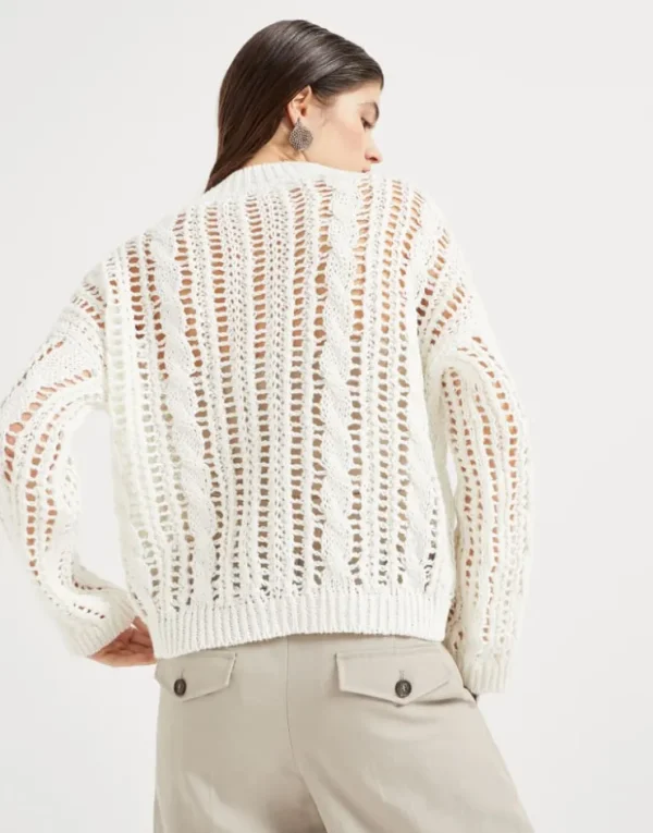 Brunello Cucinelli Cable & Mesh-Pullover aus Jute und Baumwolle | Damen Strickwaren