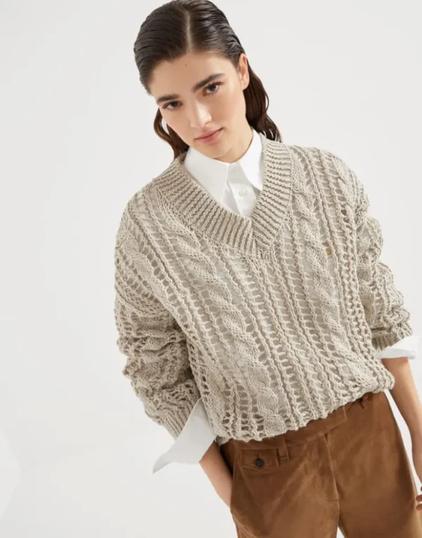 Brunello Cucinelli Cable & Mesh-Pullover aus Jute und Baumwolle | Damen Strickwaren