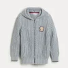 Brunello Cucinelli Cardigan aus Baumwolle in Patentstrick mit Kapuze, Reißverschluss und Patch | Kinder Strickwaren