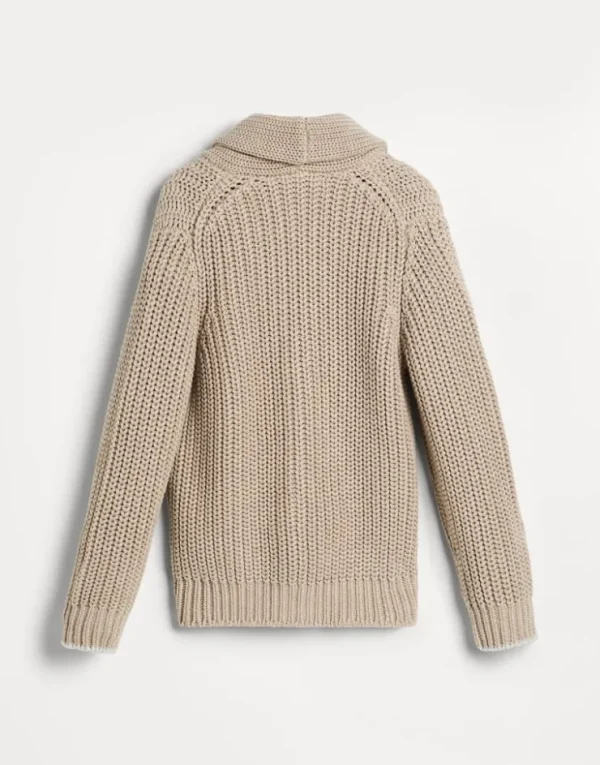 Brunello Cucinelli Cardigan aus Baumwolle in Patentstrick mit Patch | Kinder Strickwaren